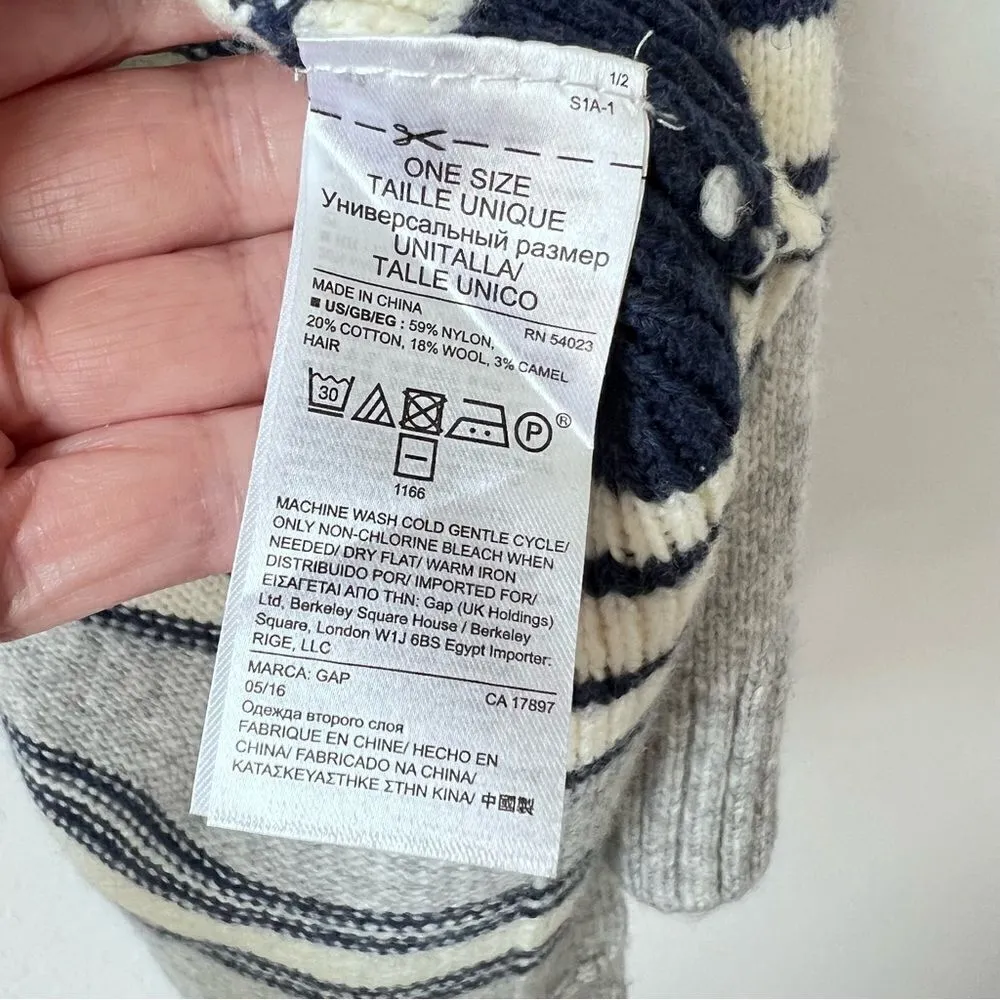 GAP Gray Western Wrap Poncho Cardigan Cape Wool Camel Hair Blend Blue Stripes - Image 11