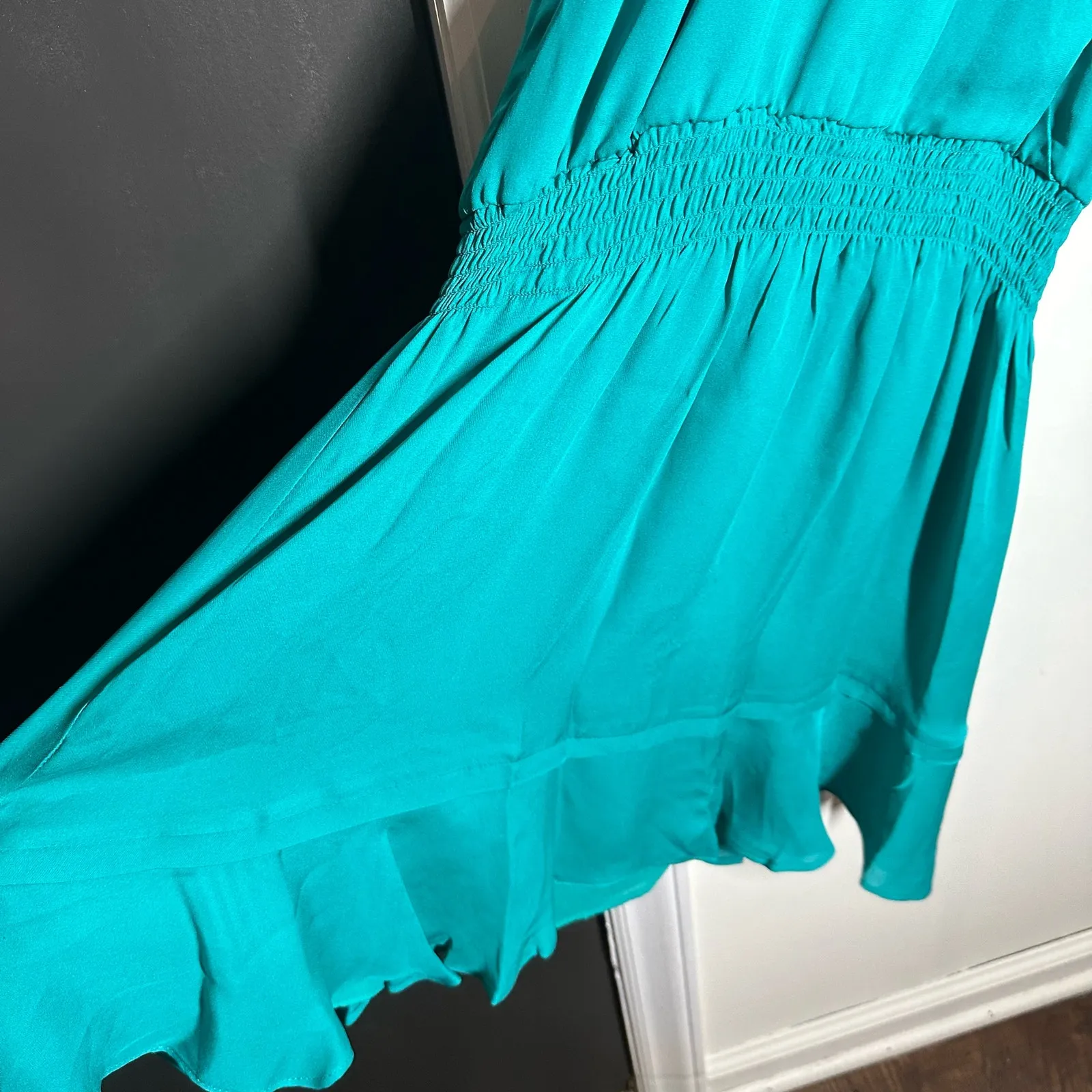 Parker Women's Nathan 100% Silk Halter Dress Laguna Blue Teal Size Small Wedding - Image 5