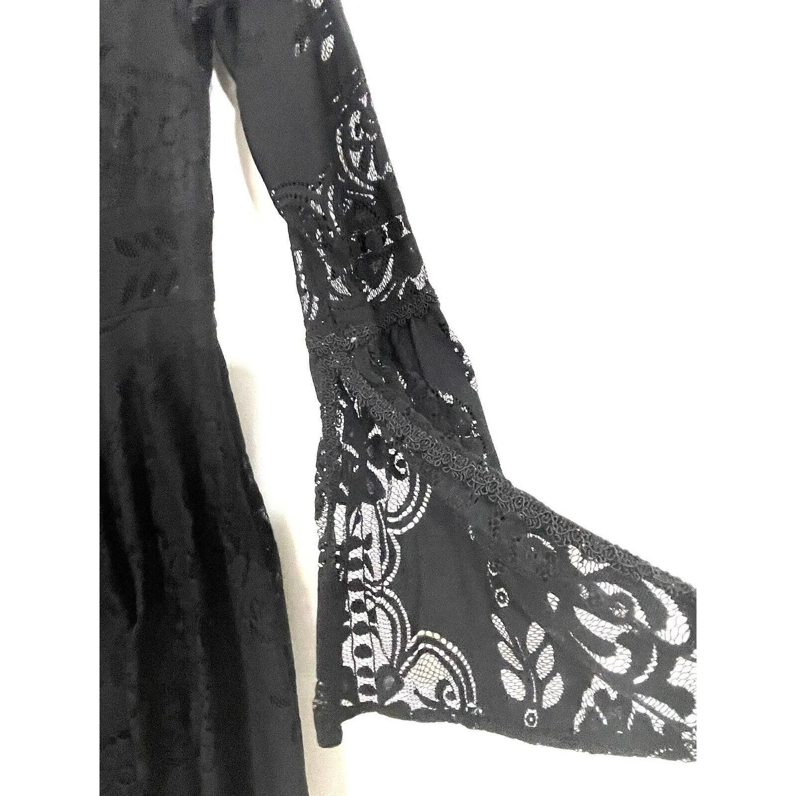 Free People Womens Size 2 Lovers Folk Song Dress Black Side Zip Cutout Back Lace - Image 9