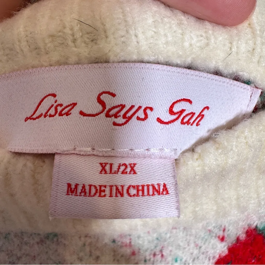 Lisa Says Gah White Red Strawberry Sweater Womens XL Ella Fall Oversized Cozy - Image 9
