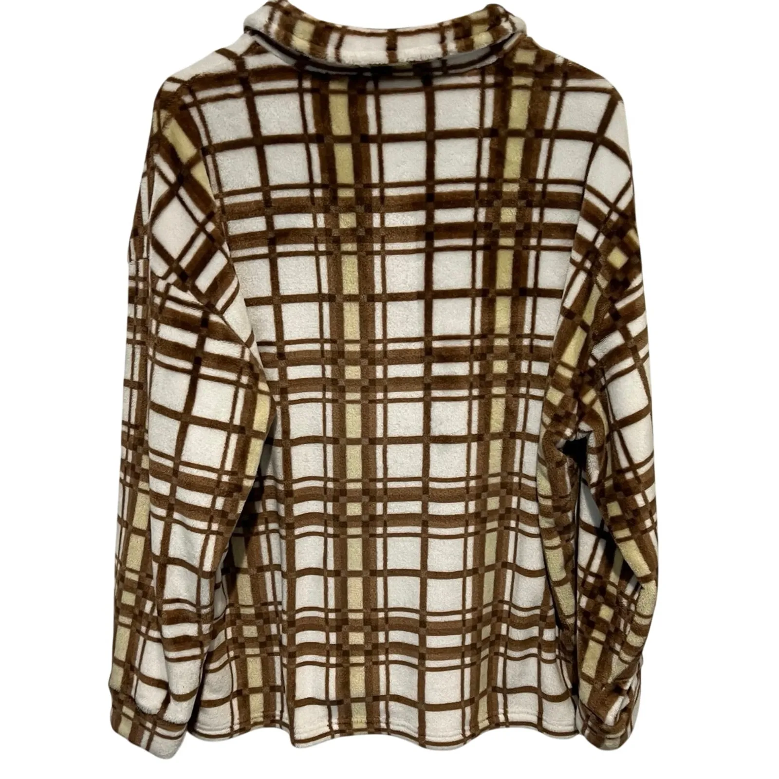 Single Scoop Oversized Plaid Fleece Shacket Women’s Size Large Super Soft Brown - Image 2