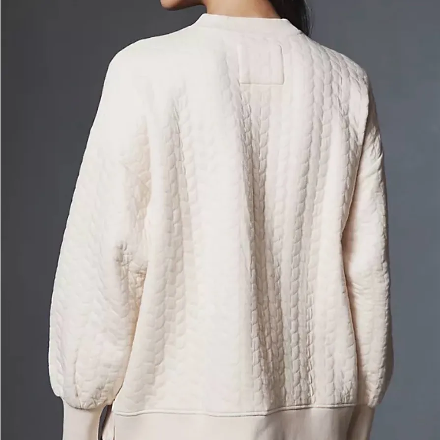 Anthropologie’s Grey State Long Sleeve Quilted Teddy Light Pink Crew Neck Size XS - Image 2