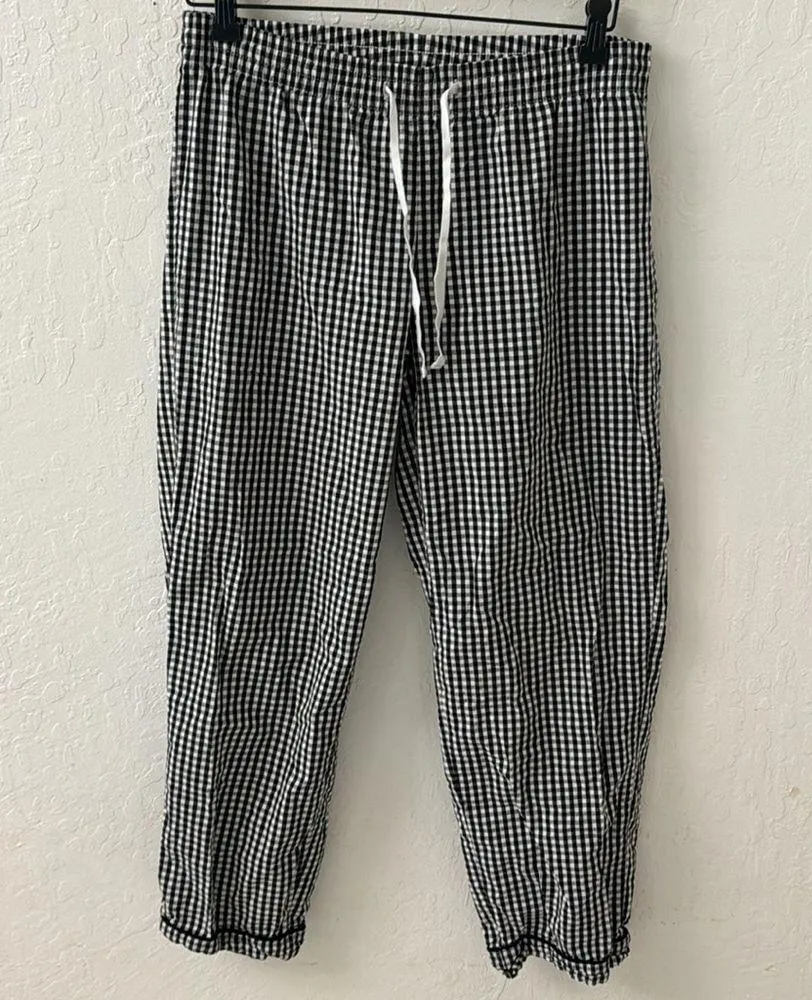 Love by  Gingham Black White Check Straight Leg Baggy Pull On Lounge Pants S - Image 2