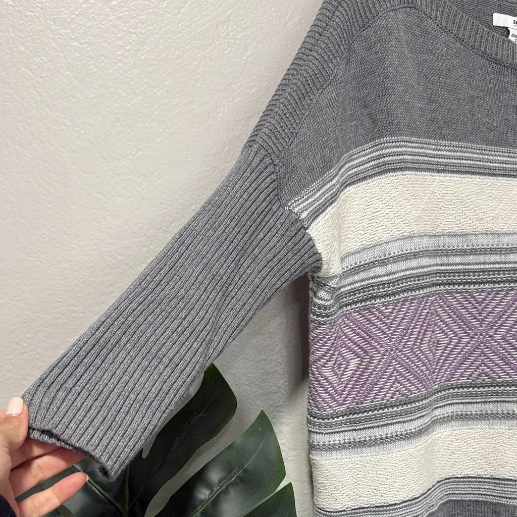 Sonoma knit boat neck Gray and Cream Women's Sweater - Image 3