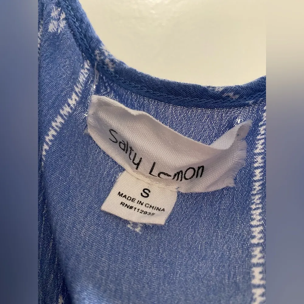 Blue & White Patterned Sleeveless Jumpsuit - S - Image 9