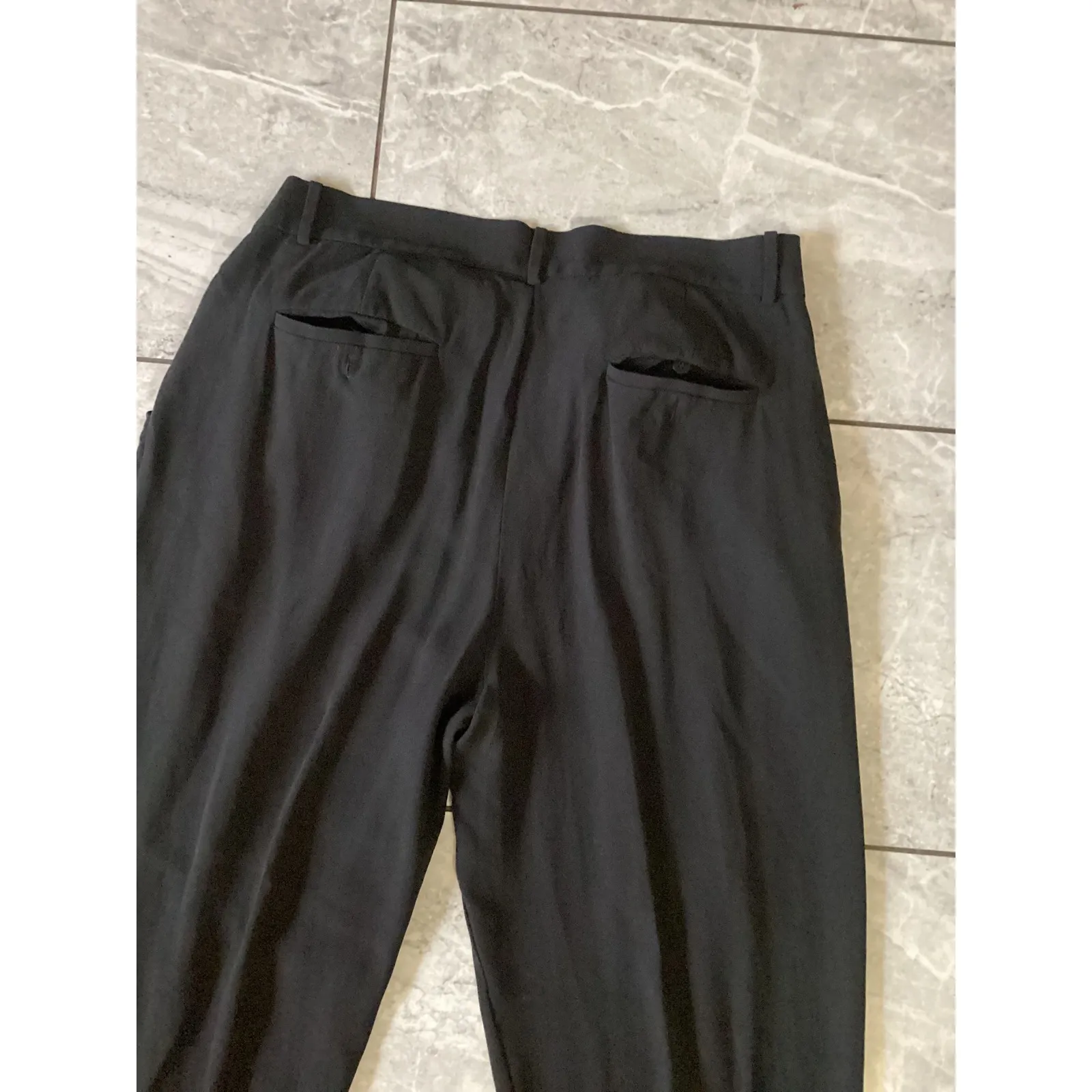 Eileen Fisher Black Pleated Wide Leg Silk Trousers Pants M Women - Image 4