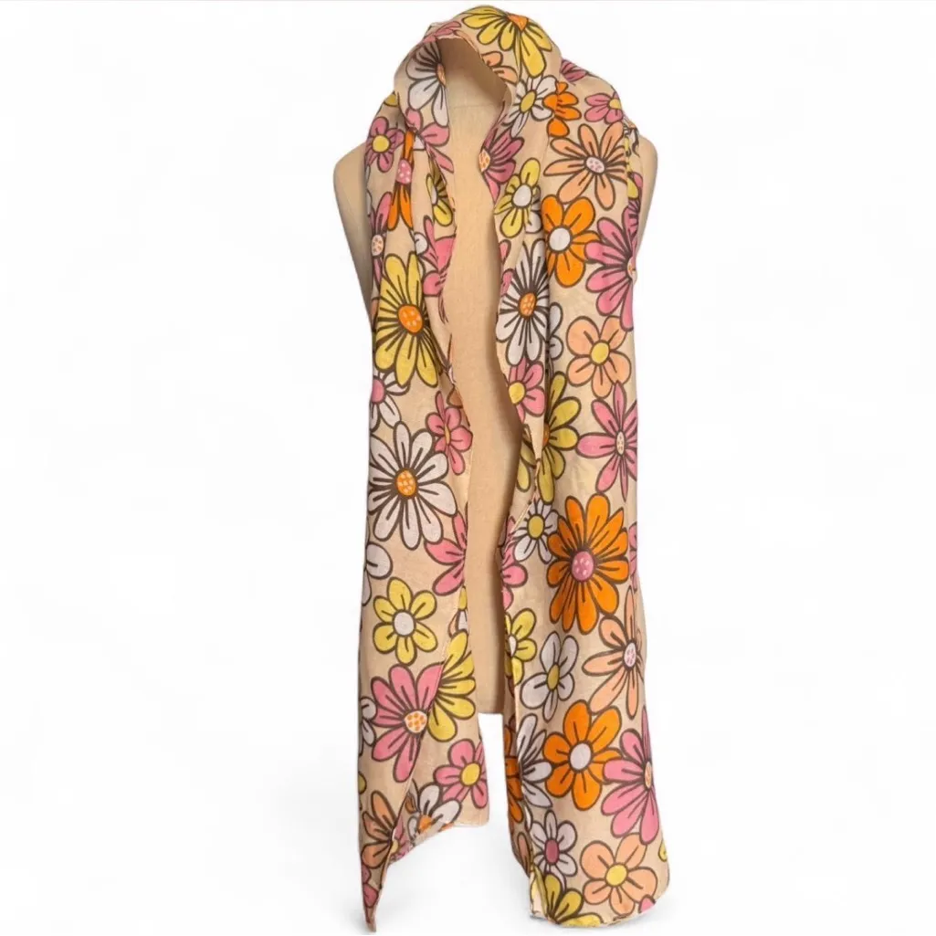 Women's Floral Print Multicolor Cotton Scarf Pink - Image 5