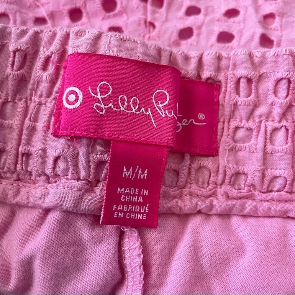 Lily Pulitzer For Target Women’s Pink Eyelet Lace Overlay Shorts Size Medium - Image 3