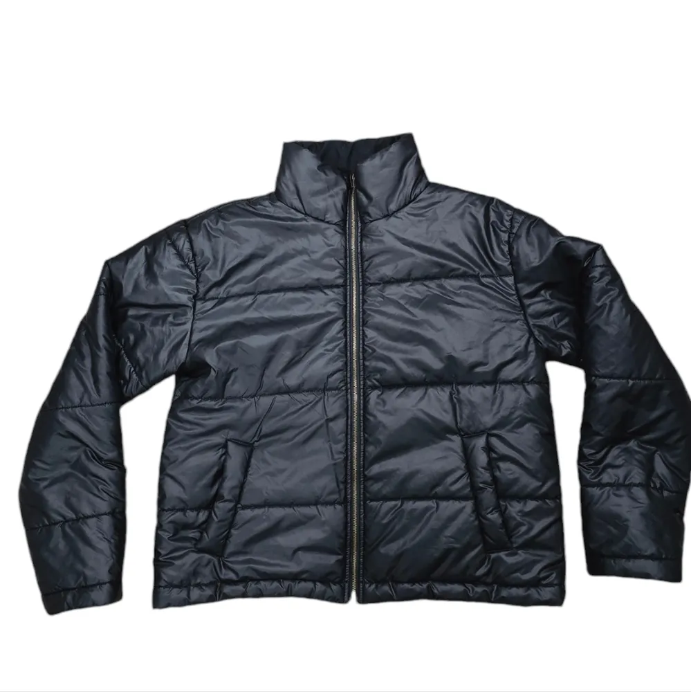 Puffer Jacket Warm Winter Coat Black Full Zip Size Medium Goth Preppy Business - Image 4