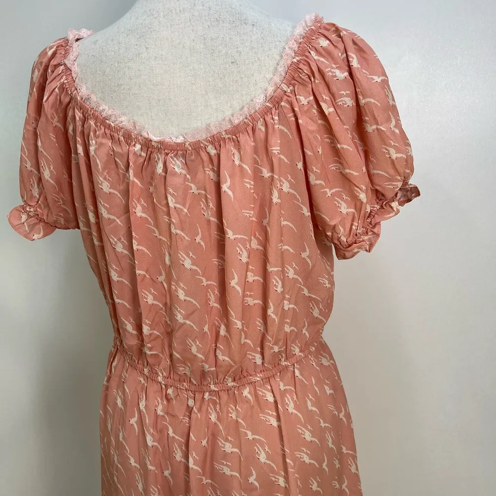 Morgan Lane Ava Mini Silk Dress Peony Pink Blush Printed Bird Motif - Image 8