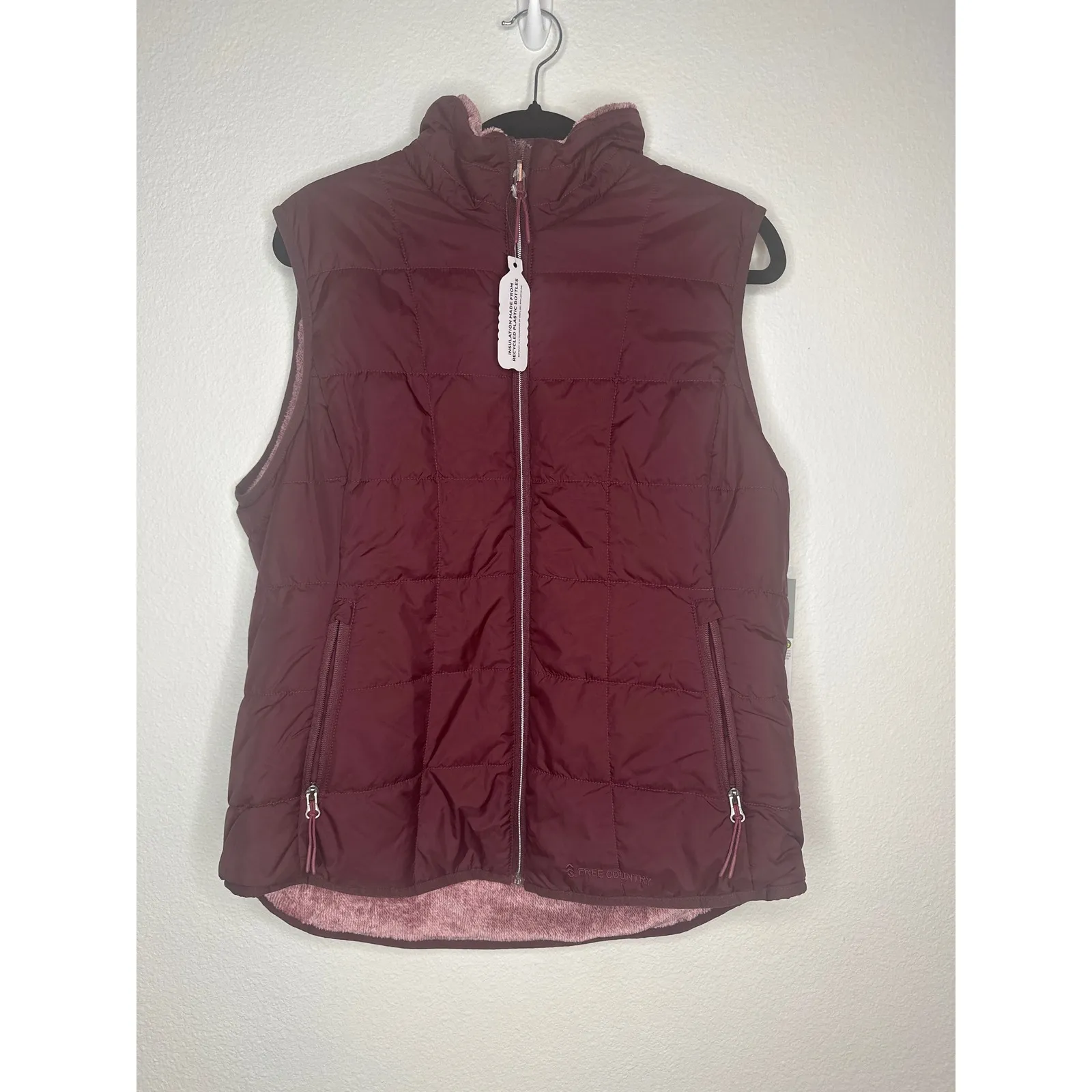 Free Country‎ Ladies Reversible Puffer Vest Dark Berry Burgundy Lightweight - Image 2