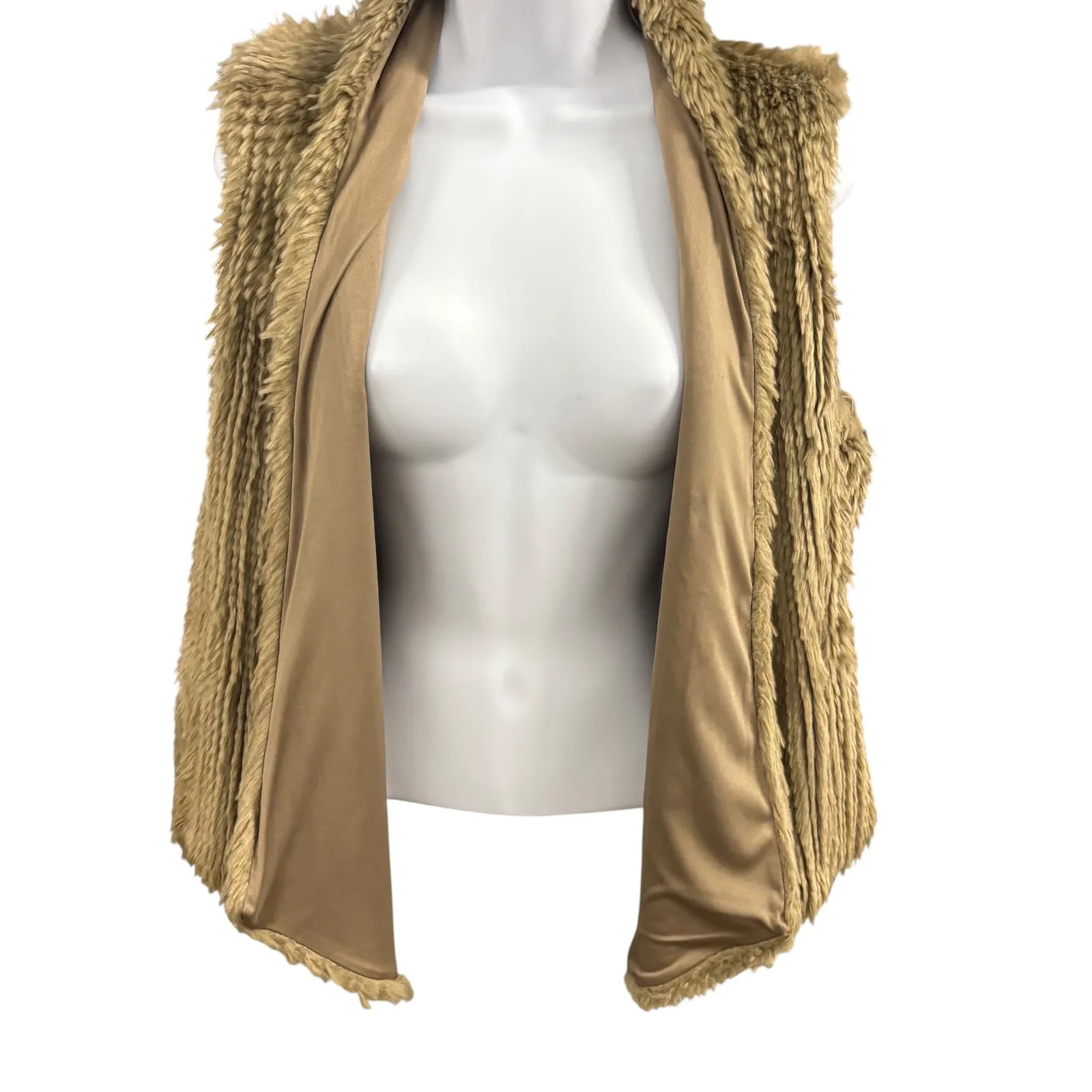 Express Faux‎ Fur Vest Sleeveless Jacket Beige Brown Small Casual Layering - Image 3