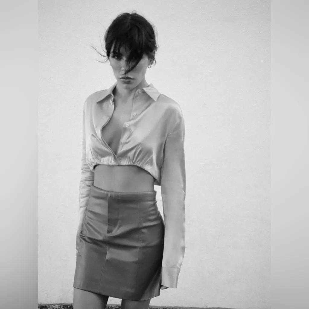 ZARA Brown Vegan Faux Leather Pronounced Seams High Waisted Mini Skirt Size‎ XXL - Image 2