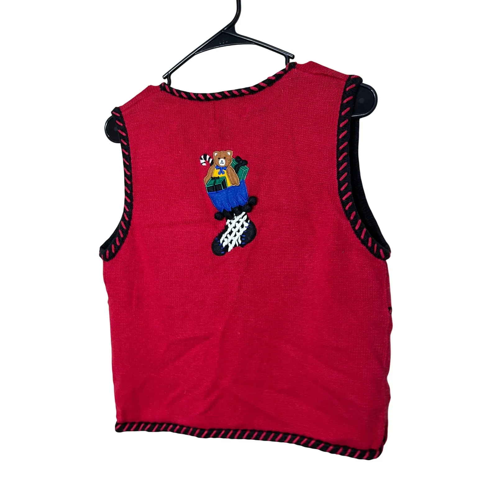 Christmas Vest Studio Ho Ho Ho Novelty Teddy Bear Applique Red Sweater Vest M Size M - Image 6