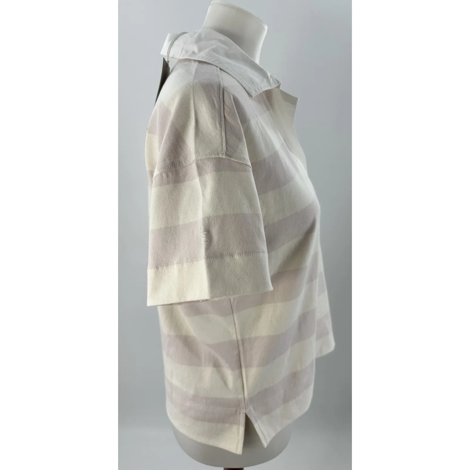 Everlane Organic Cotton Rugby Stripe Polo Shirt XS Cream Pink Short Sleeve - Image 6