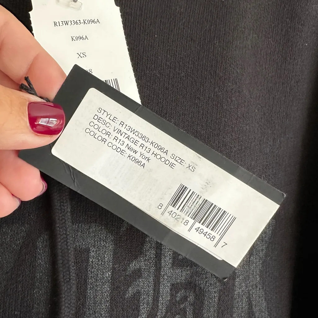 R13 Vintage R13 Hoodie New York‎ NWT XS - Image 5