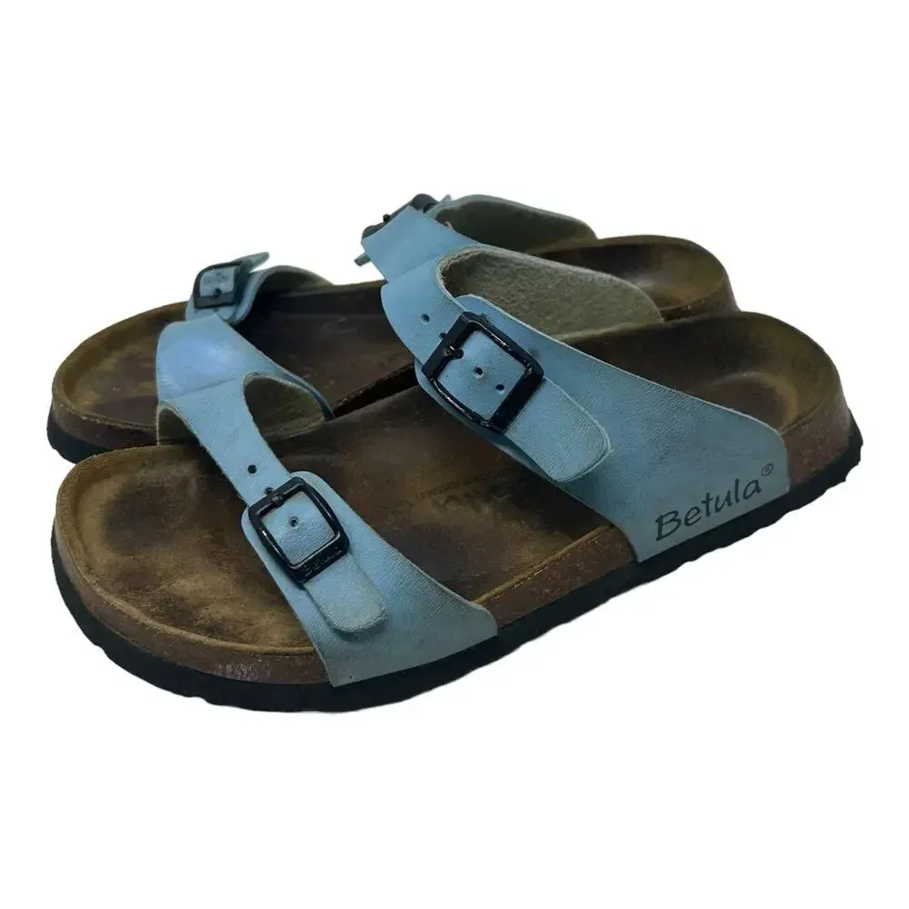 Betula Original‎ Birkenstock 240 Light Blue Leather Slide Sandals Size 37 US 6 - Image 7