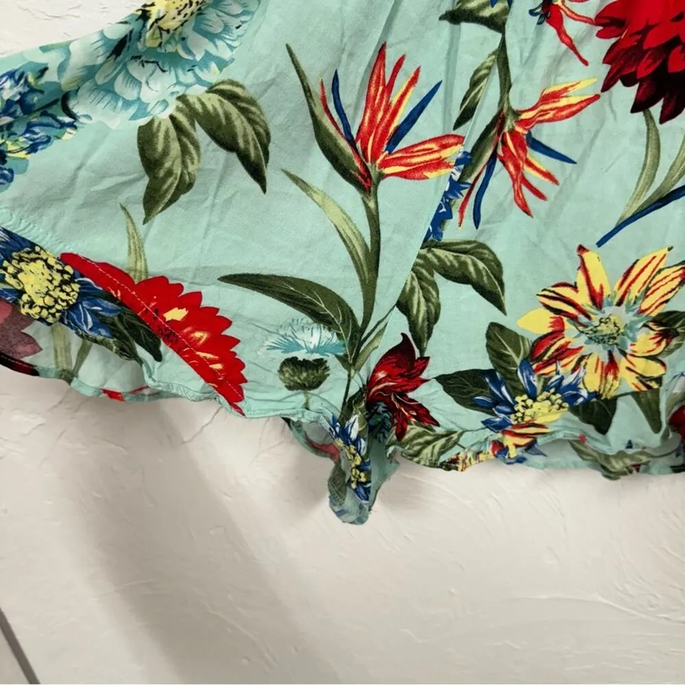 Umgee Green Floral Romper Womens S Tropical Beachy Vacation Short Sleeve Casual - Image 5