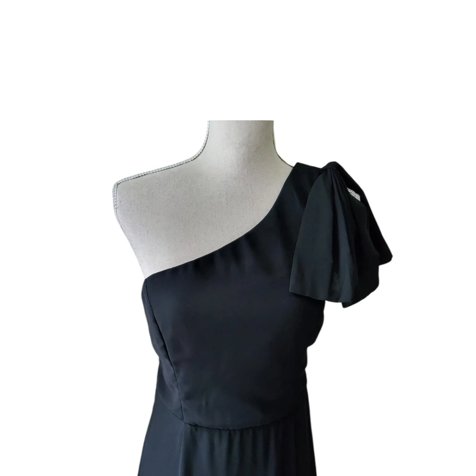 Lulus Simply Brilliant Black One Shoulder Bow Chiffon Maxi Dress Slit in Black S - Image 3