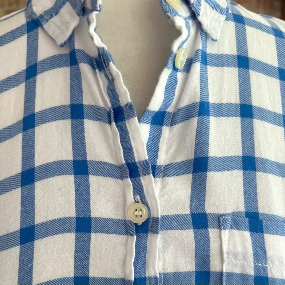 J. Crew Factory Top Shirt Plaid Flannel Blue White XS Preppy Casual Work - Image 5