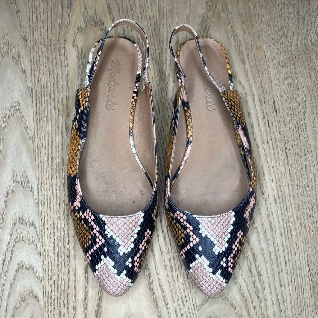 Madewell Margot Snakeskin Embossed Slingback Flats Womens Size 6 Neutral Pink - Image 2