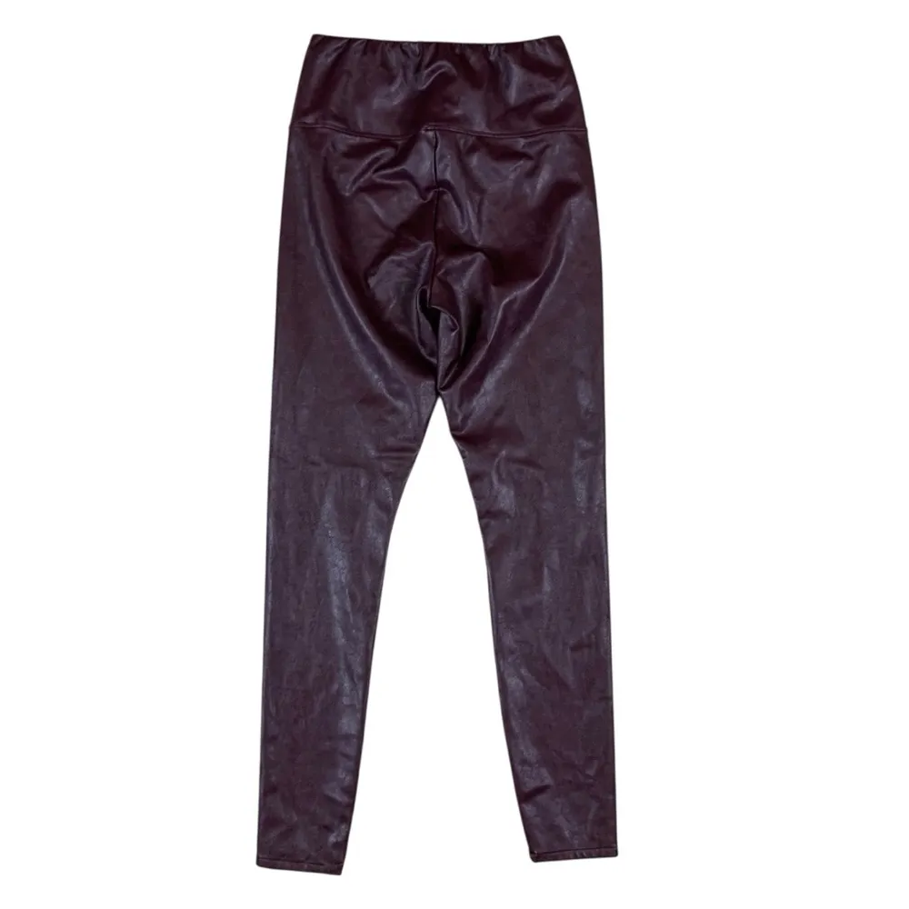 Aqua S Burgundy Faux Leather Leggings High Waisted Stretch‎ Moto Chic Pants - Image 3