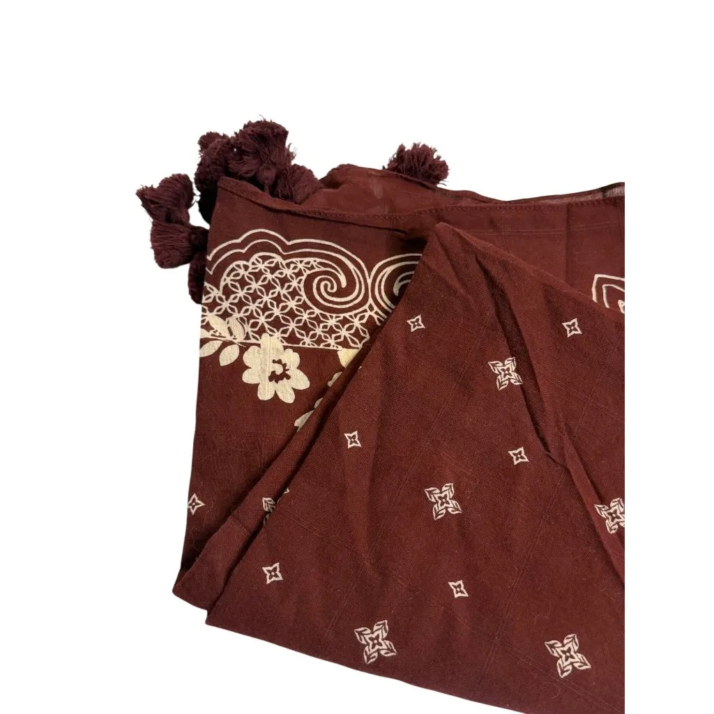 VTG Hollister Cali. Women's Burgundy Floral Tassel Cotton Scarf Western Ornate - Image 2