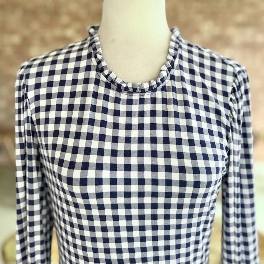 Draper James Kitty Dress Gingham Blue Long Sleeve A-line S Preppy Cottagecore - Image 4