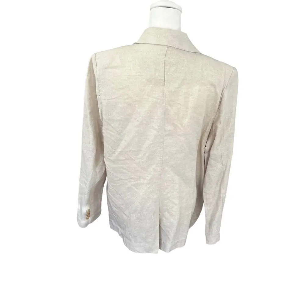 Flat White Collared 2 Button Linen Blazer Jacket Large Minimalist Neutral - Image 6
