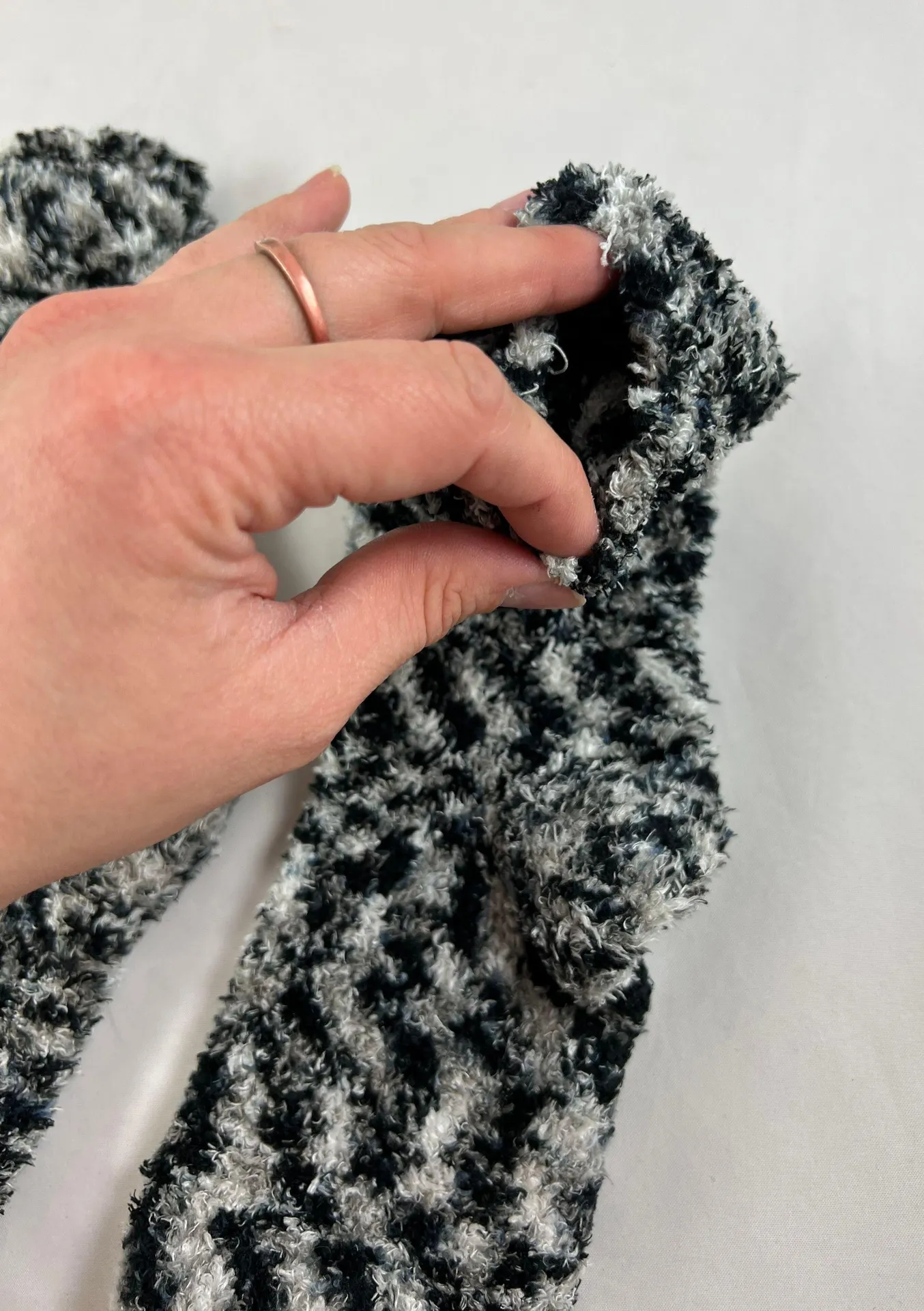 Fuzzy Blk Grey White Ankle Socks Gray - Image 3