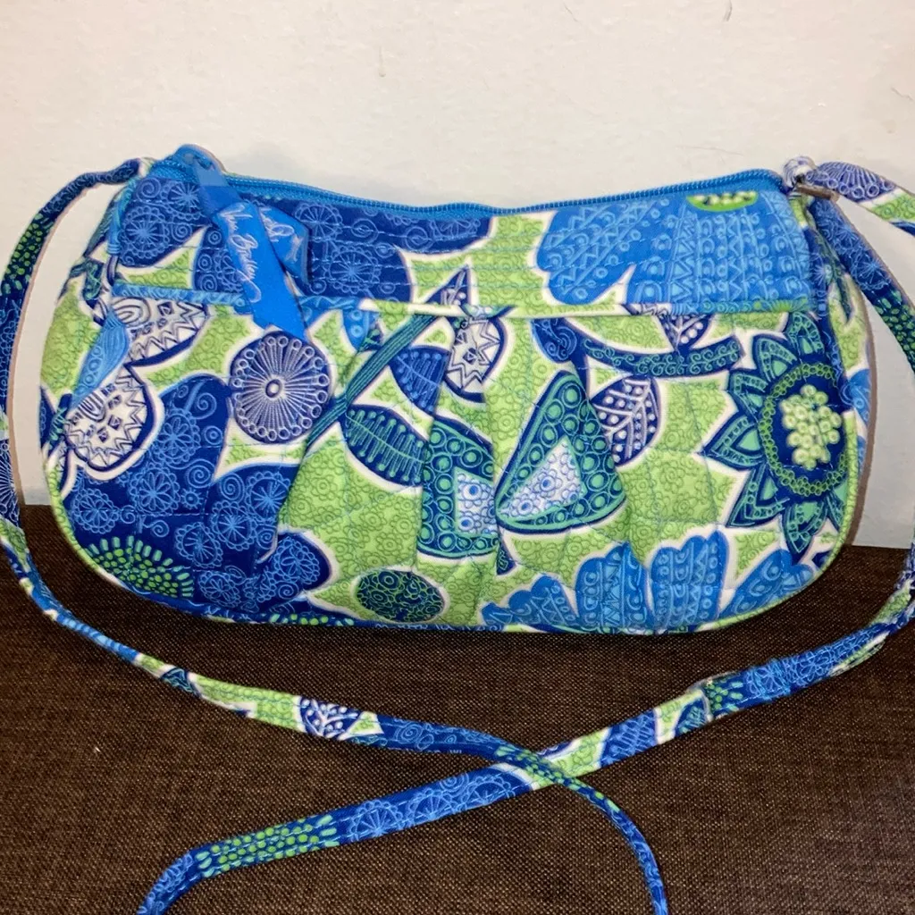 Vera Bradley Doodle Daisy Mini Quilted Crossbody Bag Purse Blue Green Floral - Image 2