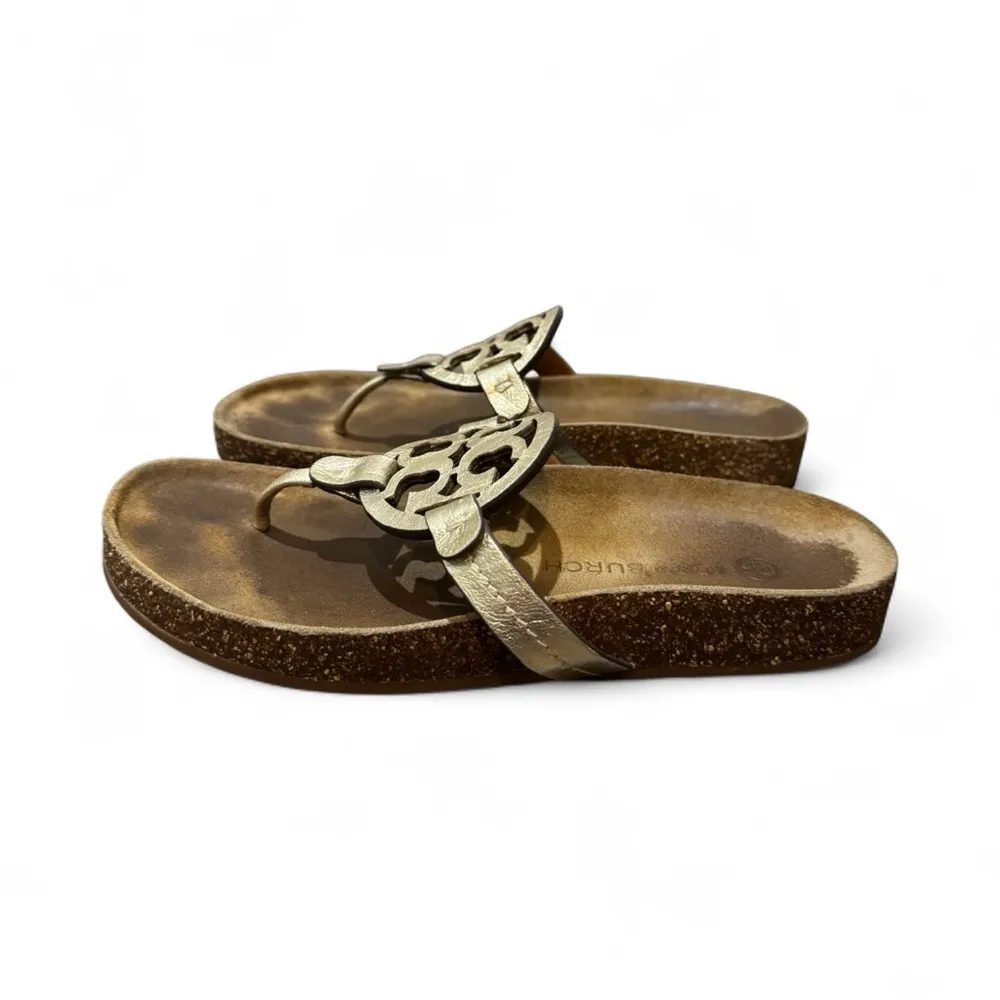 Tory Burch Miller Cloud Spark Gold Thong Sandals Size 7.5M Cork Comfortable - Image 4