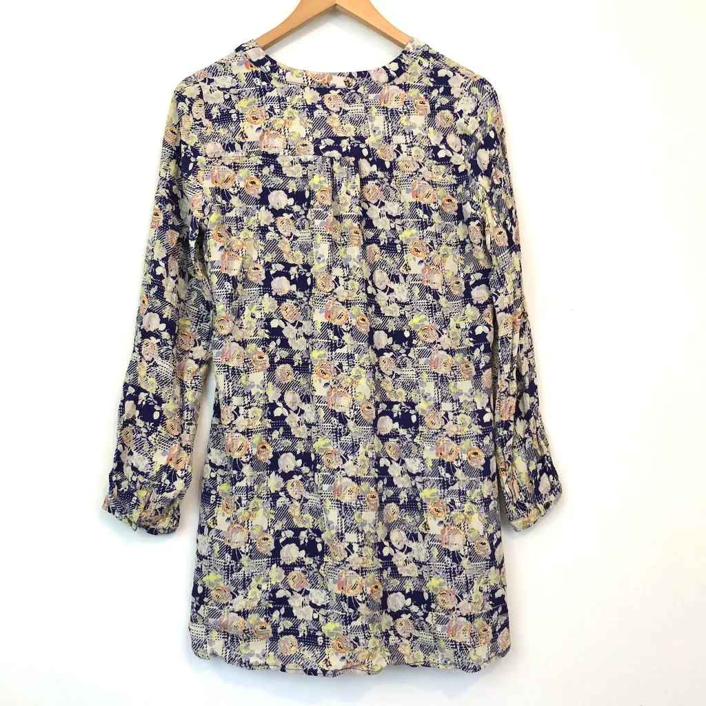 SKIES ARE BLUE STITCH FIX STITCHFIX Navy Blue Cream Floral Lace Up Dress Tunic ? - Image 8