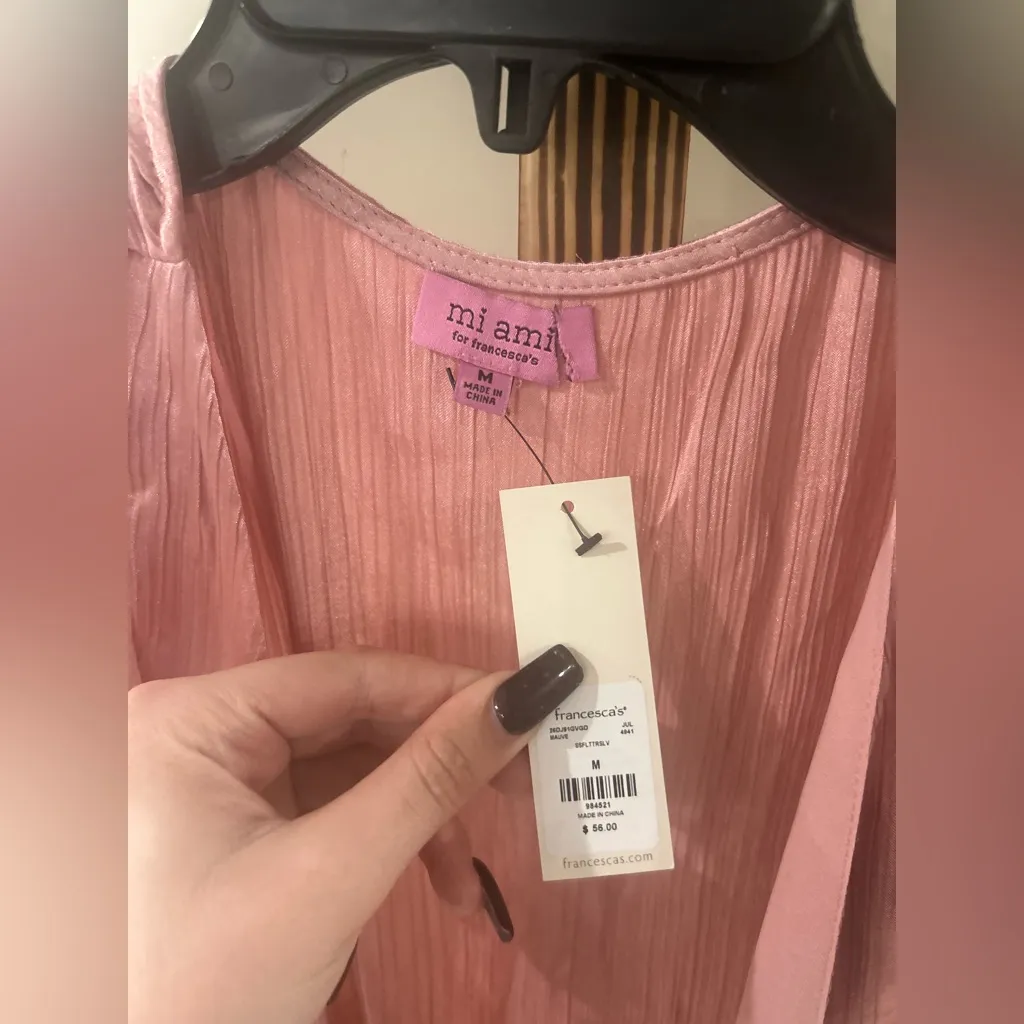 Miami for Francesca’s Pink Mauve Tie-Front Ruffle Blouse NWT Size M NWT $56 - Image 6