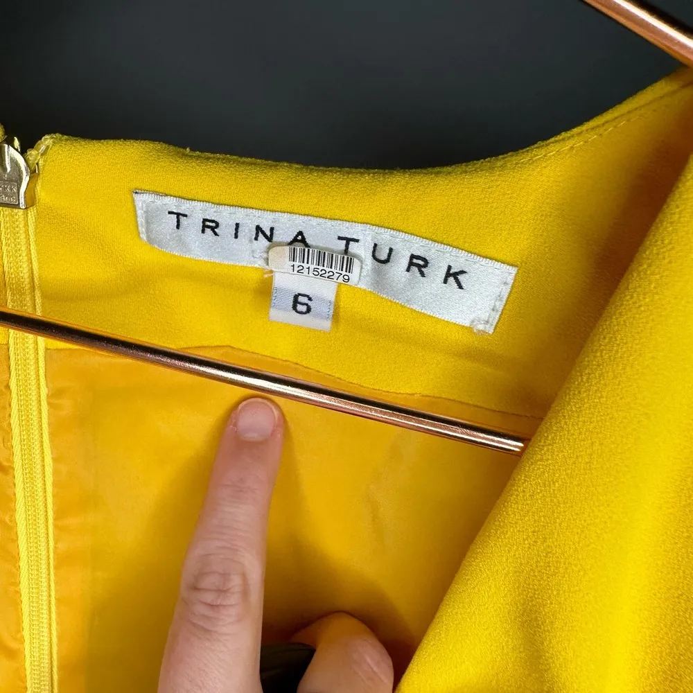 Trina Turk Kai Yellow Crepe Jumpsuit Three Quarter Sleeve Wide Leg size 6 - Image 14