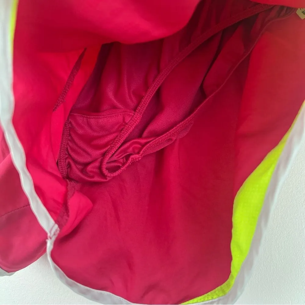 Nike Women's Large Running Shorts with liner Pink with neon green accents - Image 4