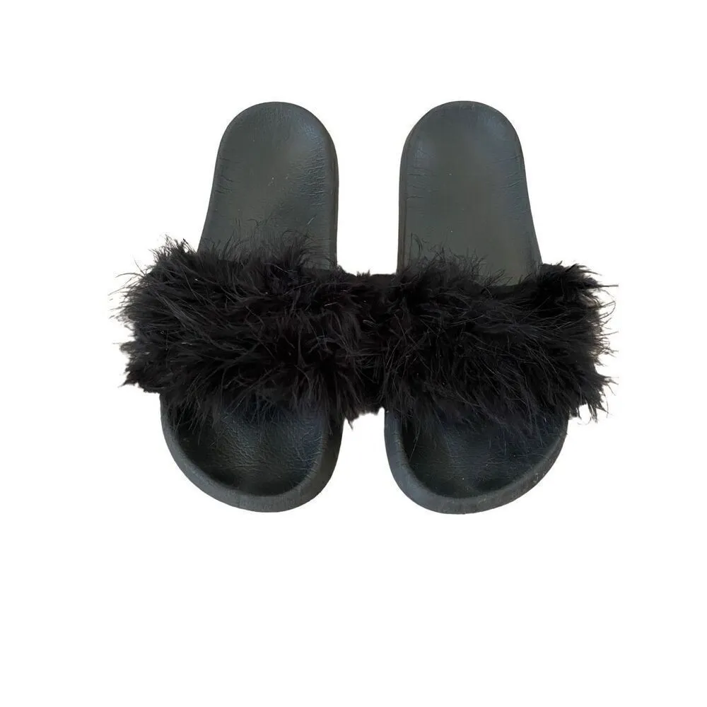 Black Feather Slides Beach Sandals Coastal Summer Lounge Size 8 - Image 2