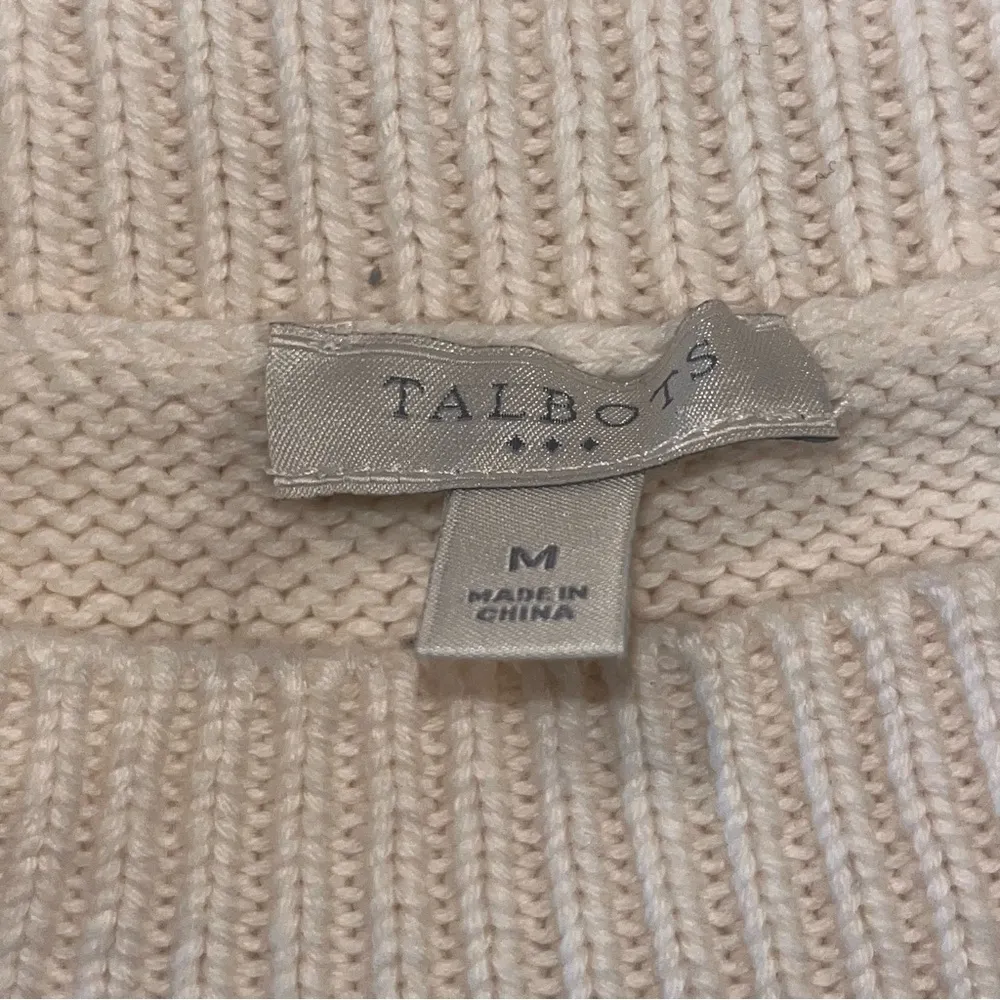 Talbots Cream Shaker Stitch Cable Knit Pullover Cotton Sweater Sz M - Image 11