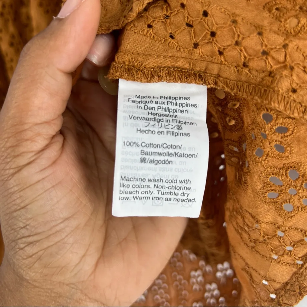 Madewell Eyelet‎ Double Tie Peasant Top Carrot Cake 100% Cotton Size S - Image 7