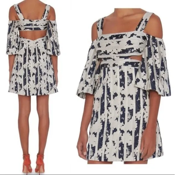 ALEXIS Blue & White Floral Stripe Cut Out‎ Dress size XS - Image 2