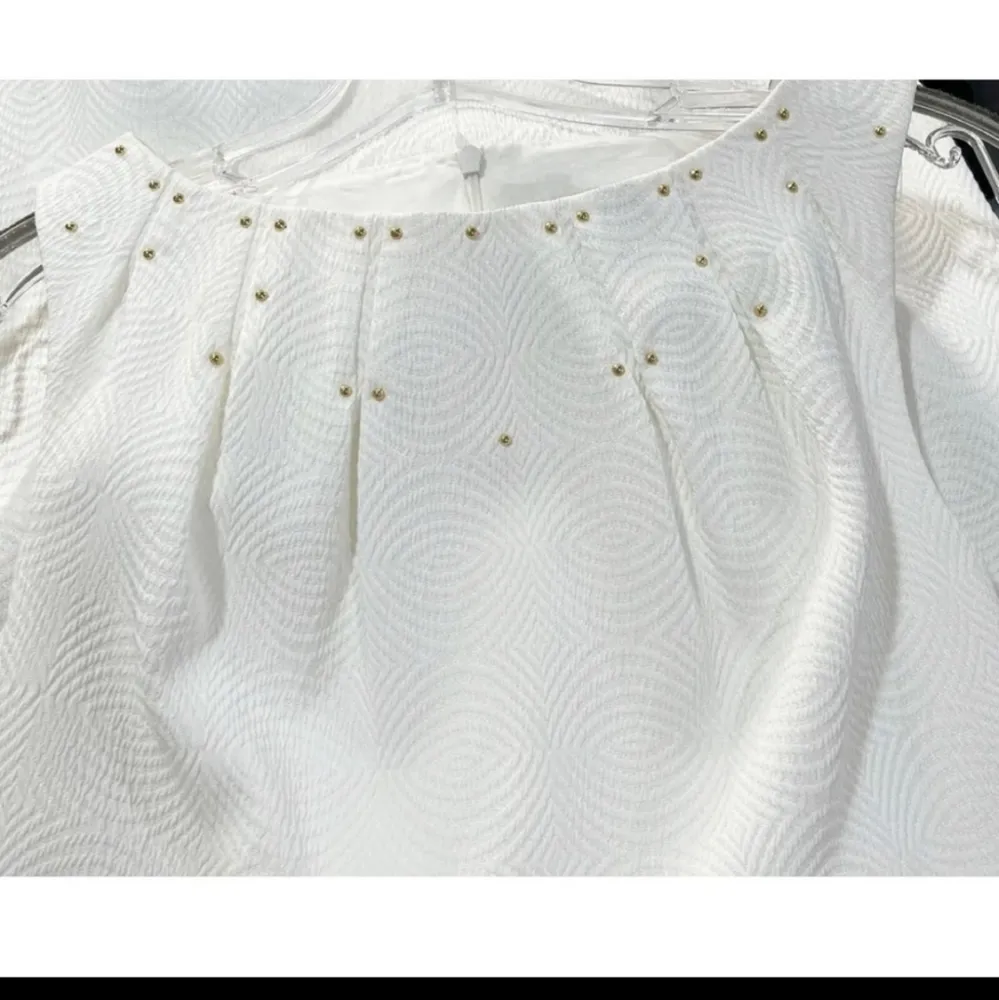 DAVID Meister White Gold Studded Textured Sheath Pencil Jacquard Dress Sz 8 - Image 4