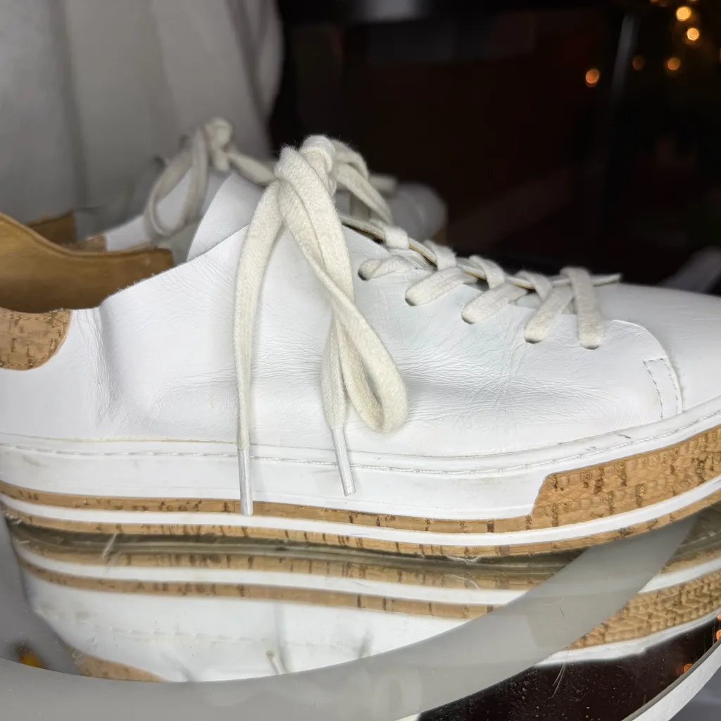 Schutz Murphy Women's White with Cork Details Platform Leather Sneakers Size 7.5 - Image 2