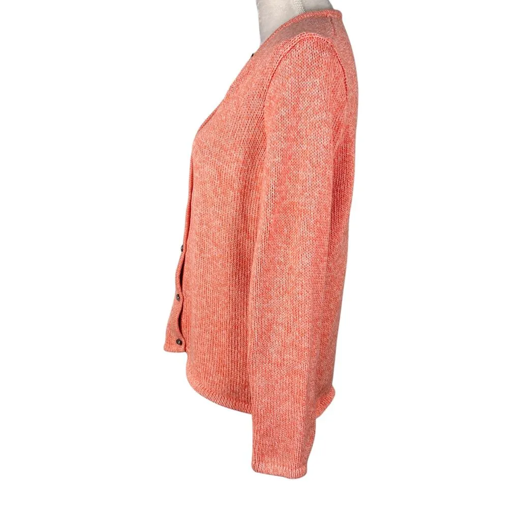 LL Bean Womens Peach Cardigan Sweater Thick Cotton Large - Image 3