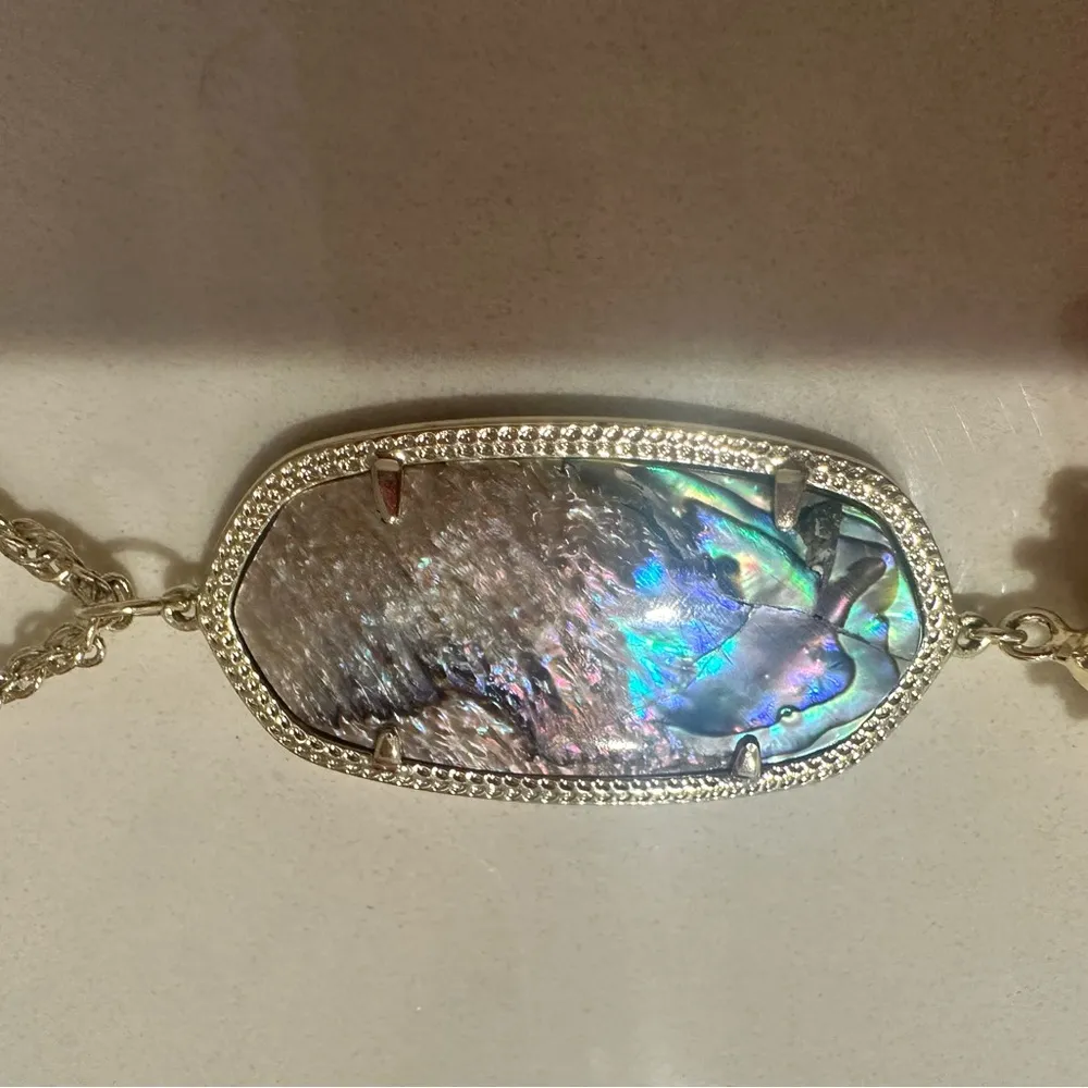 Kendra Scott Rayne Abalone Shell Long Gold Fringe Necklace Blue Green Purple - Image 6