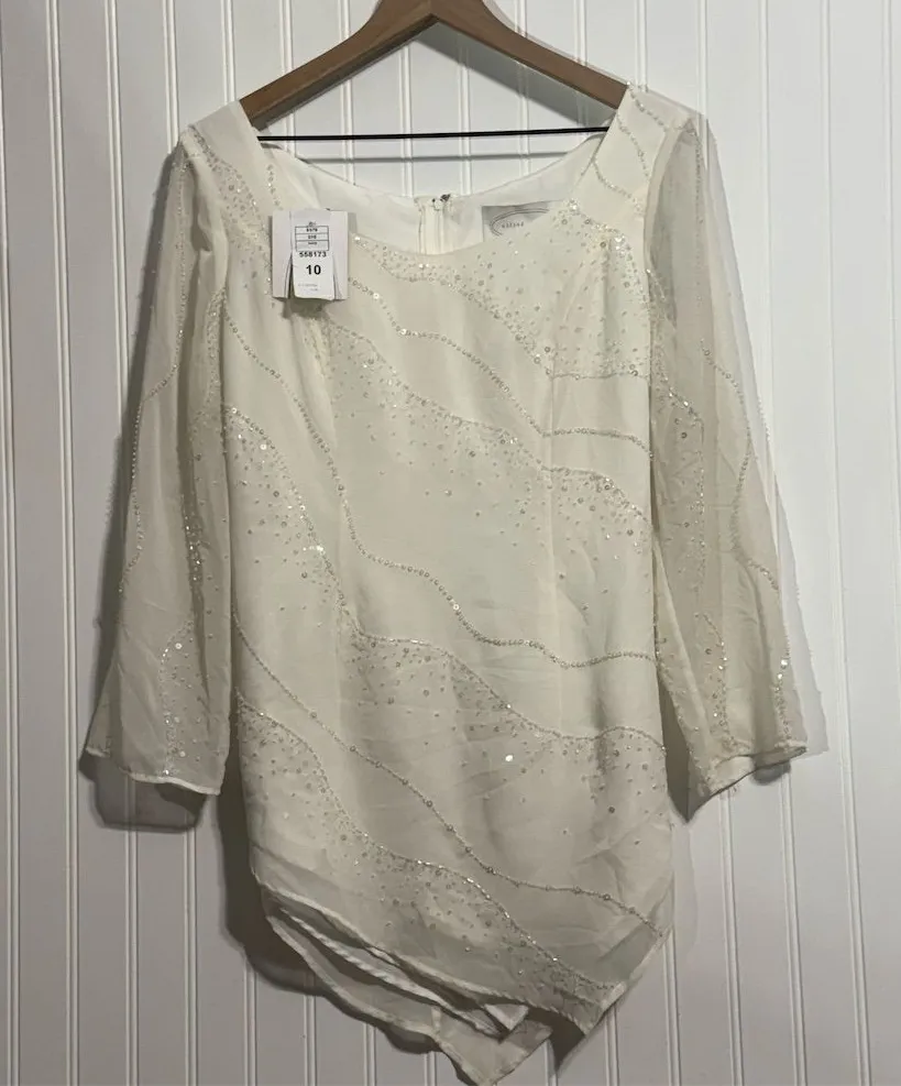 NWT Alfred Angelo Ivory Beaded Tunic 10 Mob Wife Quiet Luxury Sheer Sleeve Y2K - Image 1