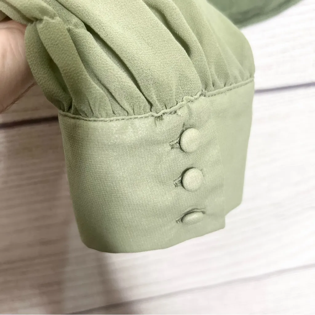 Urban Outfitters Green Sheer Long Sleeve Peasant Crop Top Size Large Bridgerton - Image 8