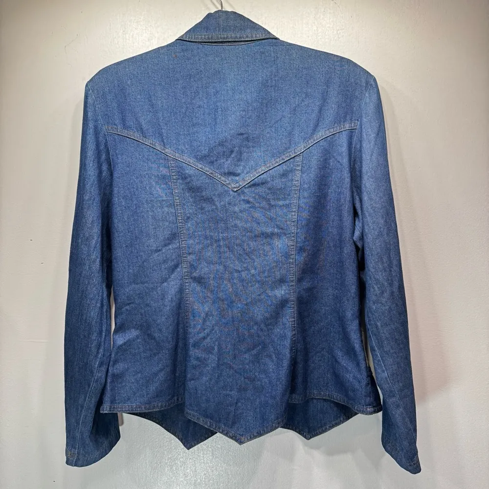 Vintage 90s Patchwork Denim Western Button Front Shirt with Tapestry Inserts Size L - Image 3