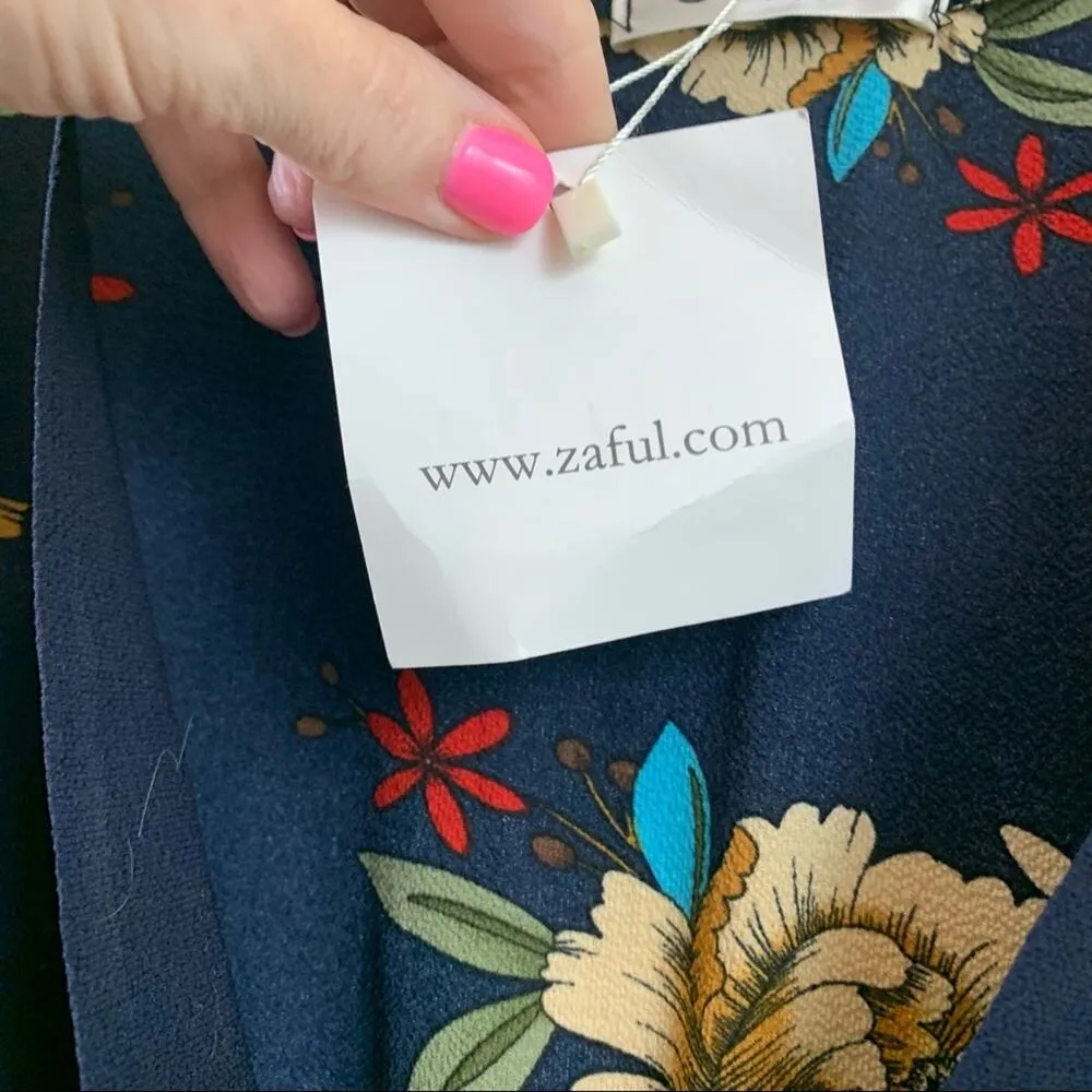 Gumuxi By Zaful Floral V-Neck Faux Wrap Ruffle Black Romper - Image 3