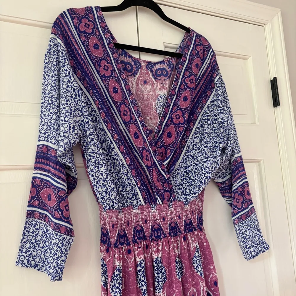 Free People  She’s A Lady Reversible Maxi Dress Purple Boho Print Size Small Midi - Image 7
