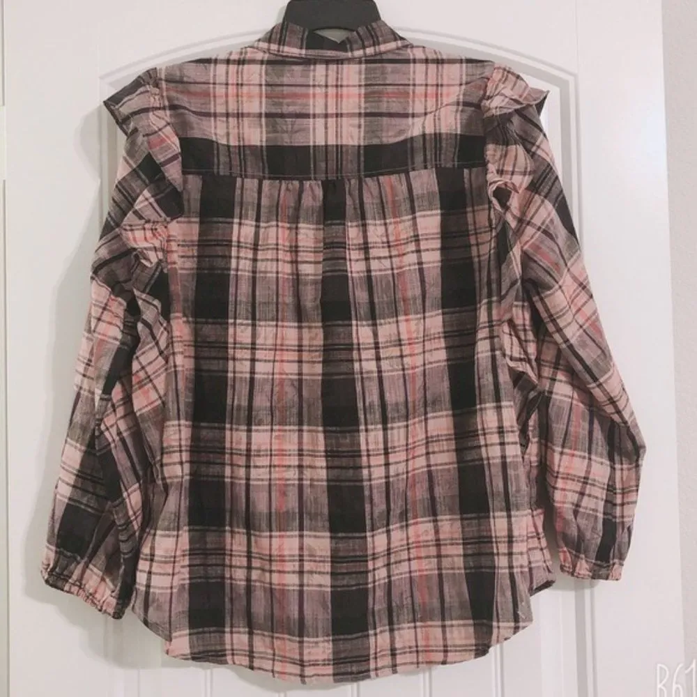 Jessica Simpson Shirt Sadie Ruffle Plaid Blouse Puff Sleeves Size XL NWT $69.50 - Image 7
